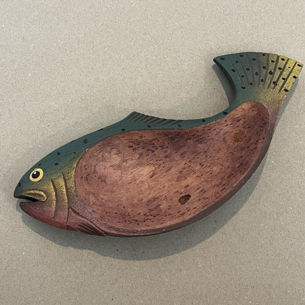 Midwest of Cannon Falls Wooden Bass Fish Catch All Bowl 12"